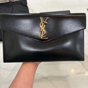 Saint Laurent Medium YSL Pouch - Black Grained Calfskin w Box & Dust Bag